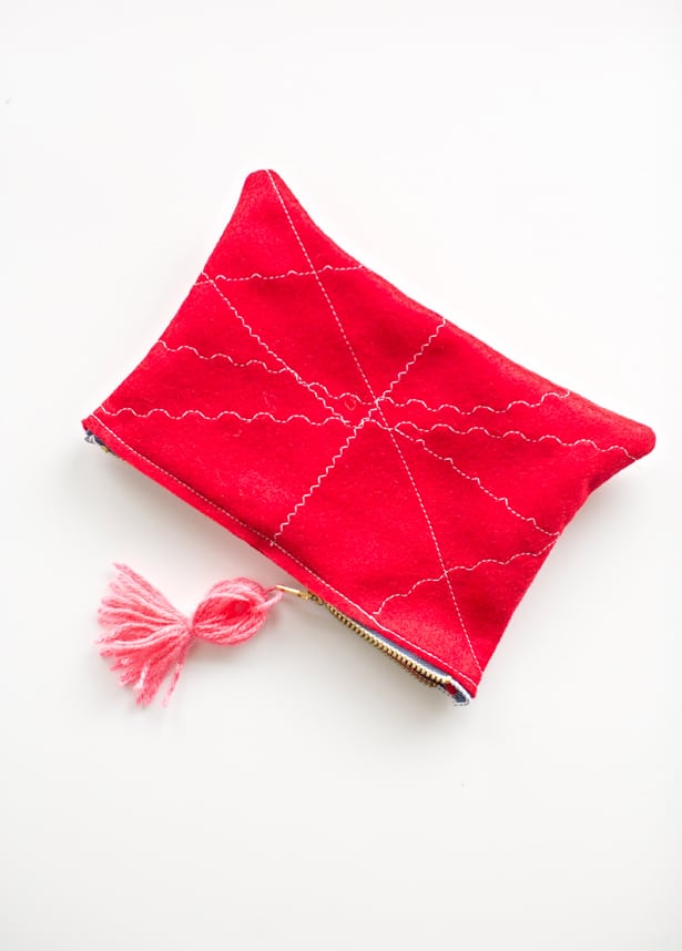 KIDMADE FELT ZIPPER POUCH WITH STITCHED DESIGNS